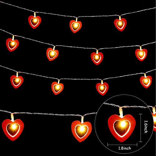 Mudder Valentine's Day Wooden Heart String Lights LED Fairy Hanging Love Lights Lamp Battery Operated Valentine's Day Deco...