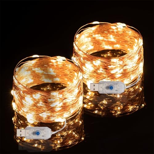 Beingreat 2 Pack USB Plug-in Fairy Lights, 33ft 100 Mini LED Copper String Lights with 8 Modes, USB Starry Lights for Bedr...