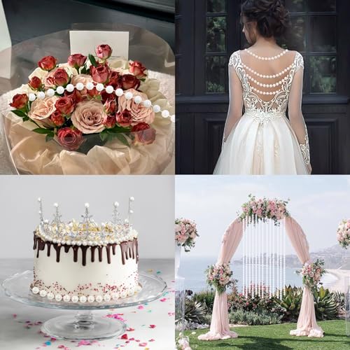 Tiparts Pearls String Beads 33 Feet Crafts Faux Pearl Roll for Christmas Garland Flowers Wedding Party Jewelry Decoration(...