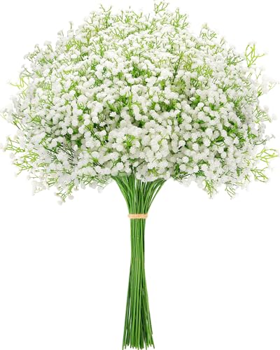 MERIXMAS Babys Breath Artificial Flowers, Real Touch Babys Breath Flowers Artificial Bulk for Wedding Decor, White Fake Fl...