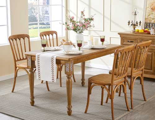 Aoztio Rustic Style Embroidered Table Runner, 13x72 Inch Irregular Willow Leaf Table Runners 72 Inches Long for Dresser De...