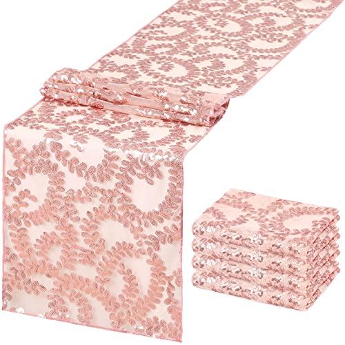 Sequin Table Runners 5 Pieces Rose Gold Flower Table Runners 12x72 Inch Glitter Dining Table Cover for Party Wedding Birth...