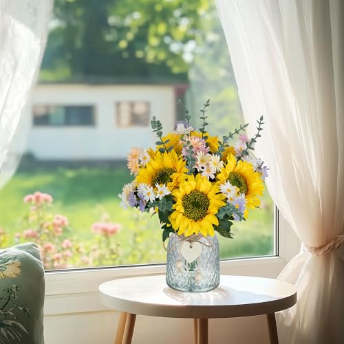 BLOSMON Sunflower Fake Flowers in Vase: Sunflowers Artificial Flowers with Vase for Table Centerpieces Decor - Silk Flower...