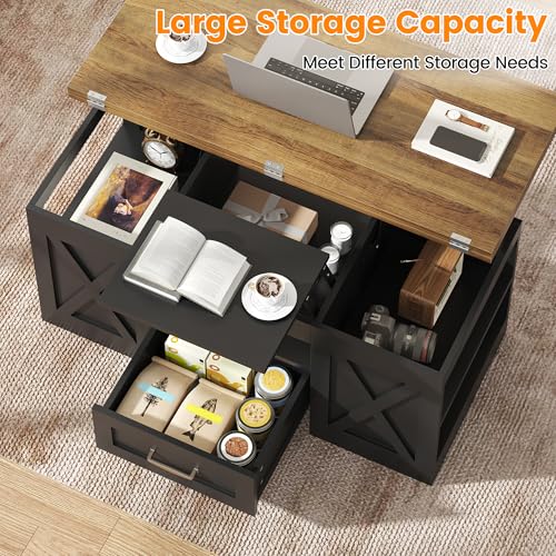 kepptory 39.4'' Lift Top Coffee Table with Storage, 4 in 1 Multi-Function Convertible Coffee Tables for Living Room, Farmh...