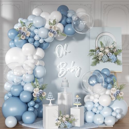 Dusty Blue Balloon Arch Kit 126 Pcs Light Blue and White Balloon Arch Garland Kit Include Macaron Balloons for Wedding Bir...