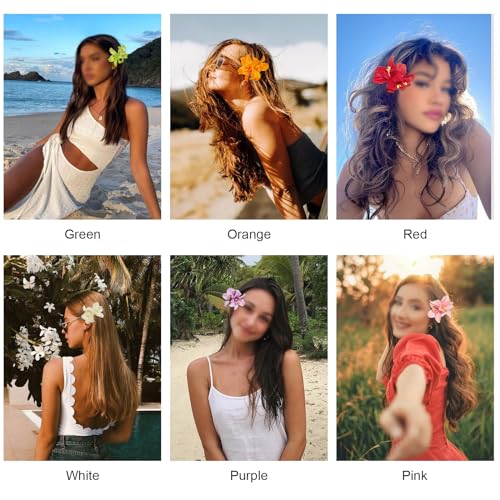 Generic 6 Colors Artificial Flower Hair Clips, Bohemian Flower Hairpin Hawaiian Hairpin for Seaside Holiday, 3.5 Inch Brid...