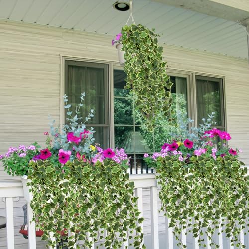 Hollyone 2pcs Artificial Hanging Plants 35.4" Fake Ivy Vine Faux Ivy Leaves Fire and UV Resistant Hanging Plant Wall Green...