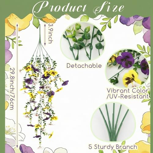 Riceshoot 6 Pcs Artificial Hanging Flowers for Outdoors Fake Hanging Plants for Spring Summer Decoration Realistic UV Resi...