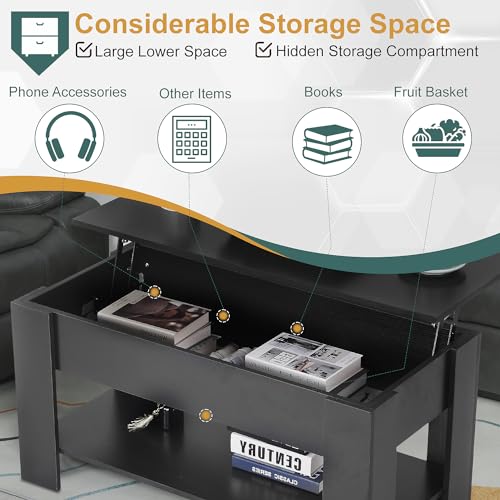 PayLessHere Coffee Table Lift Top Coffee Tables with Hidden Compartment and Storage Shelf Wooden Lift Tabletop Dining Tabl...