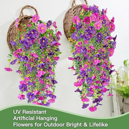 capirosa Artificial Hanging Flowers for Outdoors, 2 Pcs Fake Hanging Plant Summer Fall Decor, UV Resistant No Fade Faux Fl...