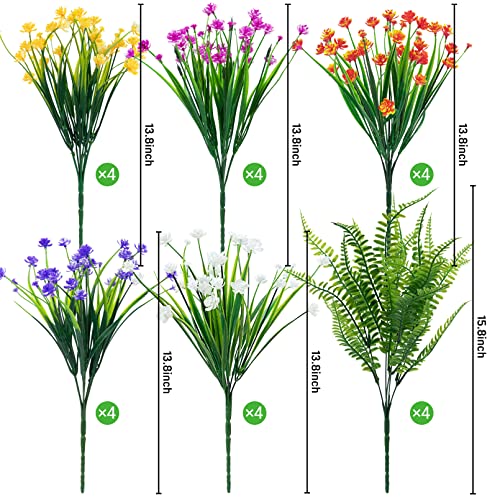 Ouddy Decor 24 Bundles Artificial Flowers for Outdoors UV Resistant Fake Plastic Plants Faux Boston Fern Greenery Stems fo...