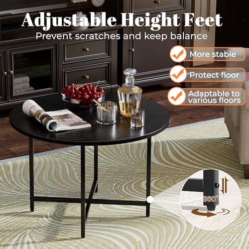 FAMIDGE Round Coffee Table, Small Coffee Tables for Living Room, Coffe Table with Metal Frame, Floor Table Desk for Sittin...