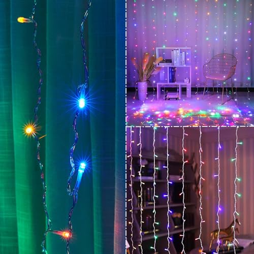 WATERGLIDE 300 LED Curtain Lights, Remote Control Christmas Decorative Hanging String Lights, 8 Lighting Mode, Plug in for...
