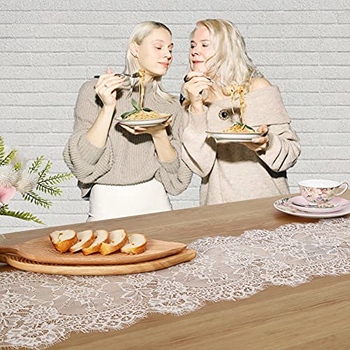 2 Pack Ivory Lace Table Runners 14x120 inch Rectangular Wedding Table Runner Chic Embroidered Chic Table Cloths for Weddin...