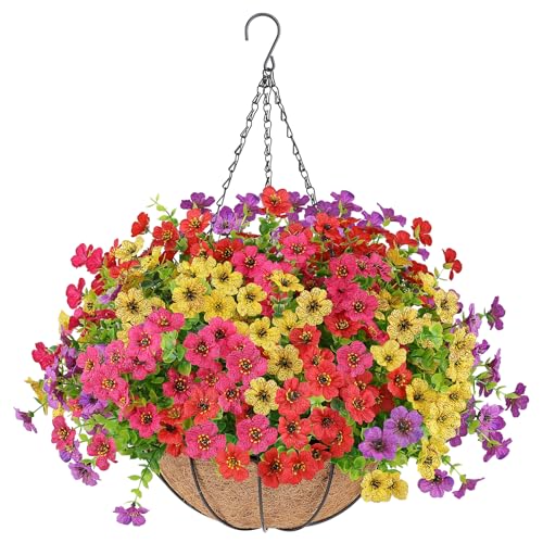 AGIRL Artificial Flowers Hanging Plants in Basket,Artificial Hanging Flowers for Outdoor Indoor Decor,UV Resistant Hanging...