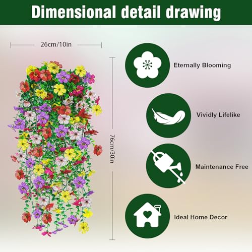 IDEVRE Artificial Hanging Flowers 4 Bundles UV Resistant Fake Flowers for Outdoor Decor Realistic Silk Flower Faux Plants ...