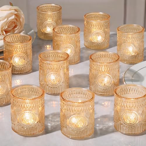 MATAHUM 24 Pcs Gold Votive Candle Holders, Glass Tealight Candle Holders for Home Decor, Wedding Table Centerpiece, Birdal...