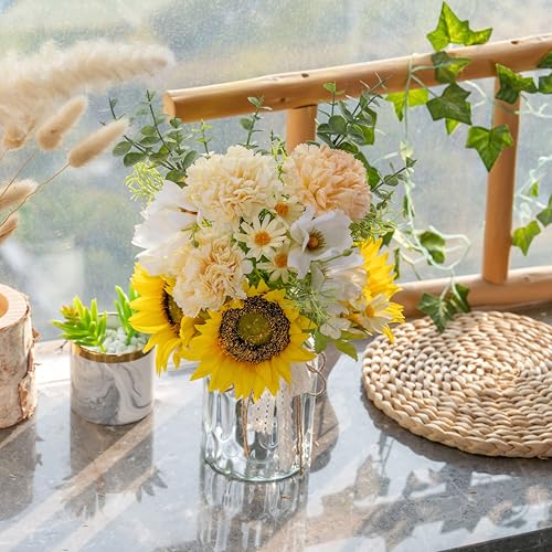 LUEUR Fake Flowers Artificial Sunflowers with Vase, Faux Silk Carnation,Daisy Flowers for Home Office Decorations, Kitchen...