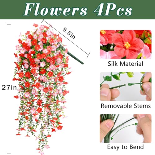 Waipfaru Artificial Hanging Flowers for Outdoors, 4 Pcs Fake Hanging Plants for Outdoor, UV Resistant Silk Faux Violet Flo...