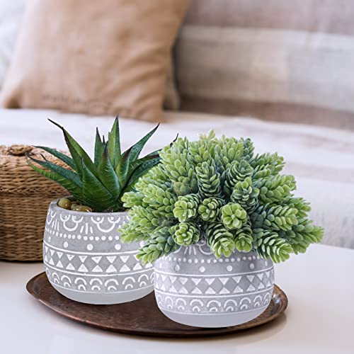 Winlyn 3 Pcs Assorted Small Potted Succulent Plants Artificial Aloe Hops String of Pearls Succulents in Gray Geometric Con...