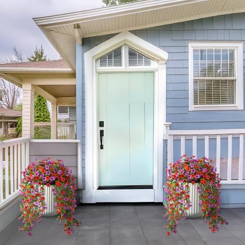 Hommyea Artificial Hanging Flowers for Outdoors, 2 Pcs Fake Hanging Plant Spring Summer Decor, UV Resistant No Fade Faux S...