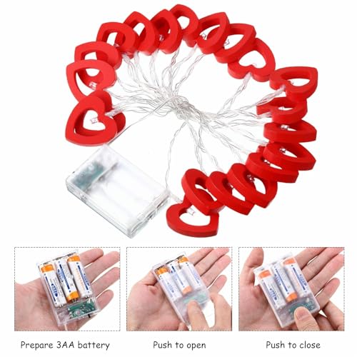 Mudder Valentine's Day Wooden Heart String Lights LED Fairy Hanging Love Lights Lamp Battery Operated Valentine's Day Deco...