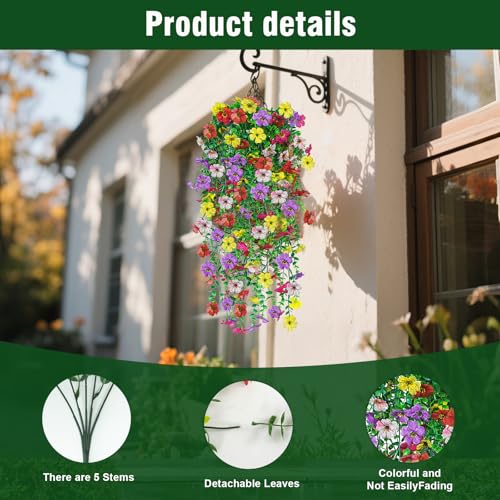 IDEVRE Artificial Hanging Flowers 4 Bundles UV Resistant Fake Flowers for Outdoor Decor Realistic Silk Flower Faux Plants ...