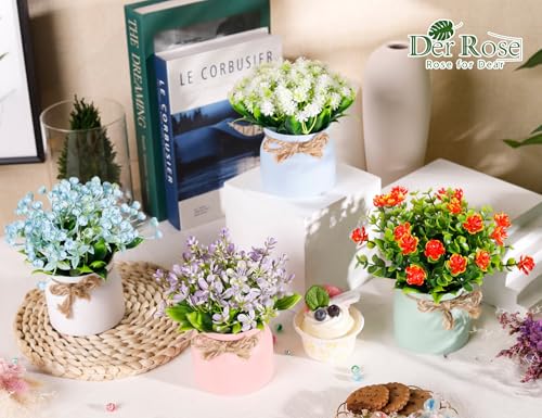 Der Rose 4 Pack Fake Flowers Artificial Plants Indoor for Home Kitchen Office Dining Centerpiece Table Decorations