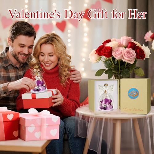 Valentines Day Rose Gifts for Her,Fresh Flowers for Delivery,Birthday Gifts for Women Mom,Preserved Flowers in Glass Angel...