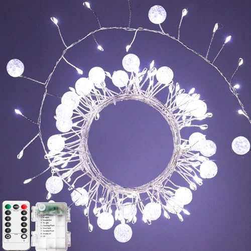 Copper Wire Firecracker Christmas Lights, 10FT 200LED Battery Operated Twinkle Cluster Fairy Lights for Christmas Tree wit...