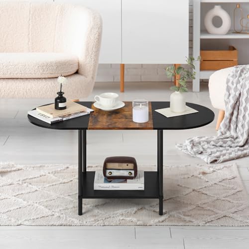 Coffee Tables for Living Room,2-Tier Small Oval Center Table Industrial Modern Style Coffee Tables with Storage Shelf and ...