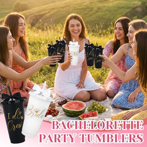 8Pcs Bridesmaid Cups with Lid Straw and Twist Bow Bachelorette Cups 24Oz Plastic Tumbler Bride Reusable Tumbler Bridesmaid...