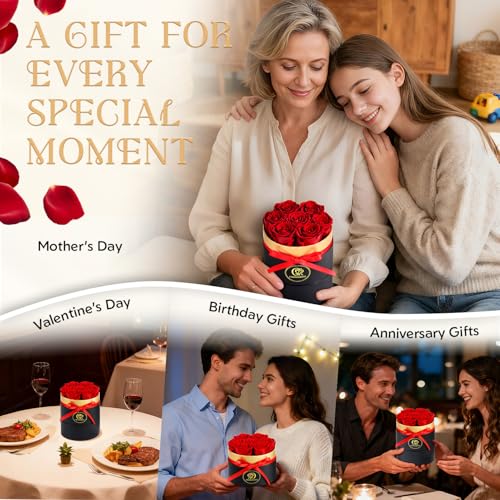 CHOSIAROSE Roses Forever Flowers for Delivery - 7 Forever Preserved Roses in Box, Preserved Flowers Gifts Anniversary Birt...