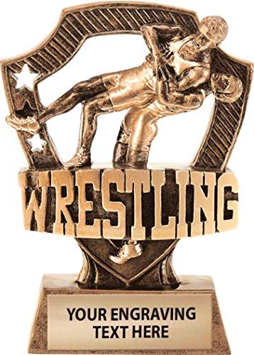 Crown Awards 5" Shieldz Wrestling Sculpture Trophy, Custom Resin Wrestling Trophies with Personalized Engraving