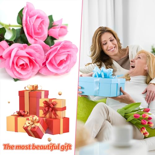 Anordsem Solar Garden Lights Outdoor: 10 Artificial Fabric Pink Roses Flowers 2 Pack- LED Flower Decorations for Cemetery ...