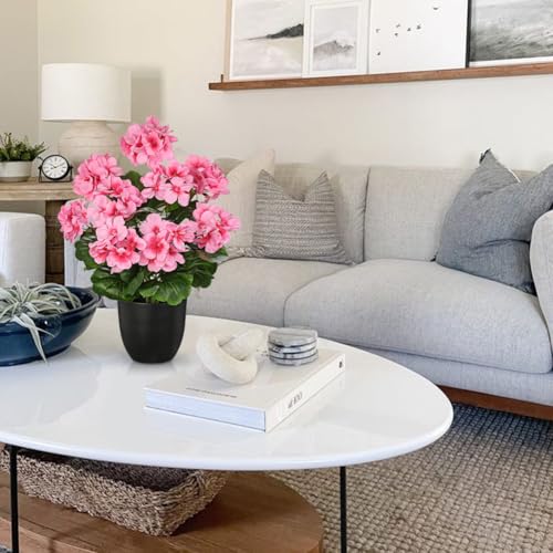 Briful 17” Geraniums Artificial Flowers Realistic Potted Plant – Pink Fake Geraniums for Outdoors, Silk Flowers Artificial...