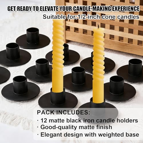 12pcs Iron Mini Taper Candle Holders for 1/2 Inch Candles, Small Metal Tapered Candlestick Stand Accessories for Chime Spe...