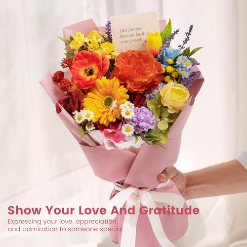 TINGE TIME Preserved Flowers Bouquet, Rainbow Faux Rose Bouquets, Artificial Flowers Birthday Centerpiece Flower Bouquet, ...