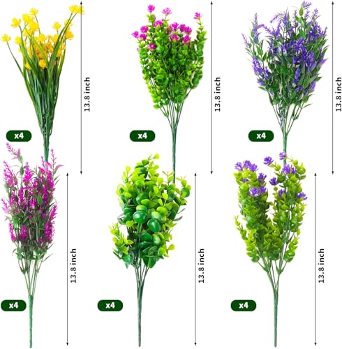 HIFIDECKY 24 Bundles Artificial Flowers for Outdoors UV Resistant Spring Flowers Artificial for Decoration Fake Flowers Ou...