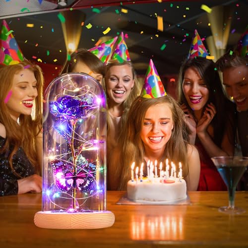Gifts for Women Mom Birthday Gifts, Galaxy Glass Rose Forever Preserved Flowers for Delivery Prime Light Up Rose in Glass ...