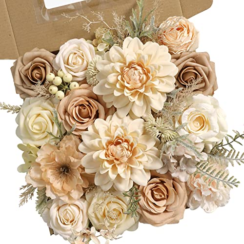 rongflower Artificial Flowers Combo Box Set Silk Flowers Fake Rose for DIY Floral Arrangements Wedding Bouquets Centerpiec...