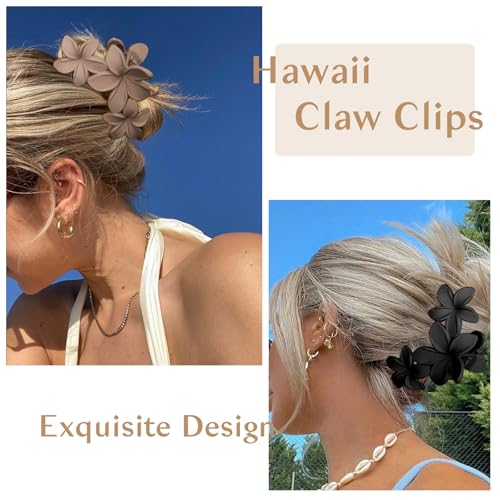 ANBALA 4PCS Hawaiian Plumeria Flower Hair Clips - Large Non-Slip Matte Claw Clips for Women, Strong Hold Beach Hair Access...
