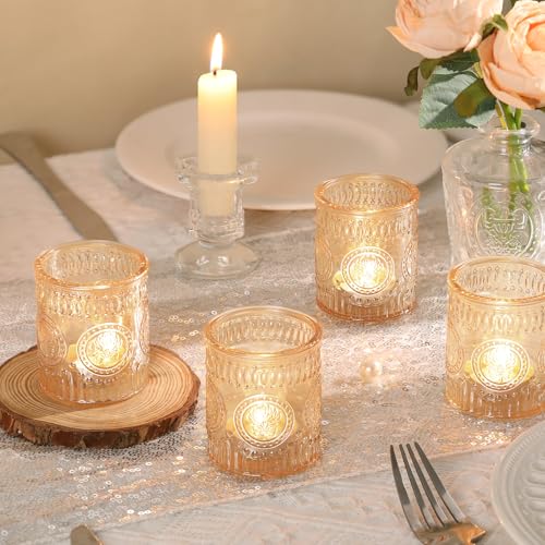 MATAHUM 24 Pcs Gold Votive Candle Holders, Glass Tealight Candle Holders for Home Decor, Wedding Table Centerpiece, Birdal...