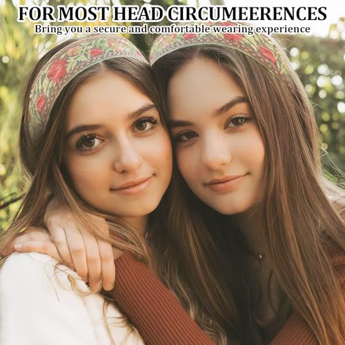 PKRFCJ Floral Headband for Women 3 PCS Embroidered Headband,Wide Boho Mesh Fabric Hair Bands,Comfortable and Non-slip Hair...