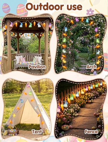 Pallerina Easter Bunny Carrot String Lights, 8.5Ft Plug in Fairy Lights with 10 LED Rabbit and Carrot Lights, Cute Spring ...