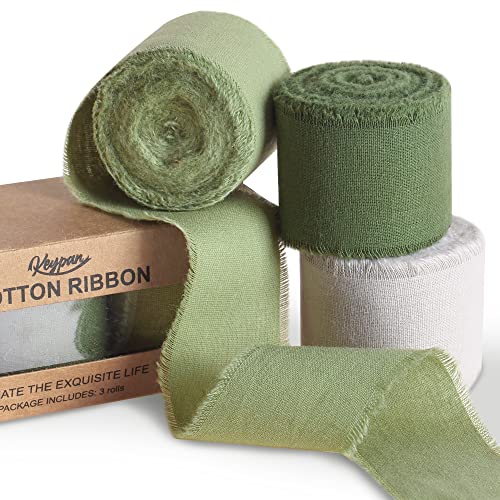 Keypan Green Ribbon 1-1/2 x 15 Yards Handmade Cotton Frayed Fringe Fabric Ribbons for Crafts Flower Bouquets Wedding Baby ...