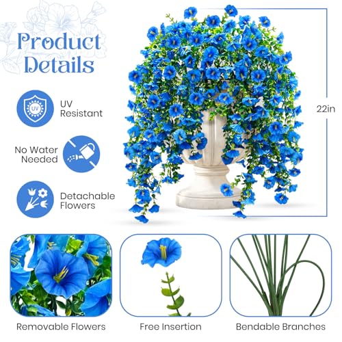 ICX 4PCS Artificial Hanging Flowers for Outdoors,Silk Morning Glory UV Resistant Fake Hanging Flowers,Artificial Flowers f...