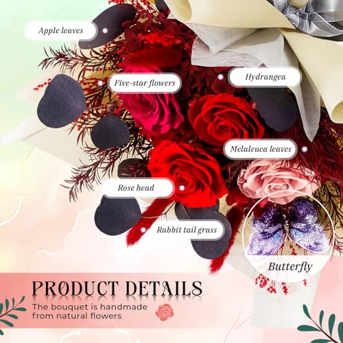 Vryblos Preserved Flowers Bouquet Roses with Vases,Real Birthday Flowers for Delivery Prime,Forever Glitter Rose Bouquets ...