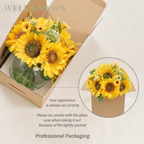 WELL KNOWN Sunflower Decor Arrangement as Table Centerpieces, Artificial Flowers in Vase for Home Decor Yellow Sunflower C...