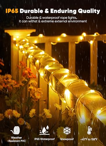 Brightown Solar Rope Lights, 39FT 100LED Outdoor Solar String Lights, IP65 Waterproof Solar Powered Fairy Lights with 8 Li...